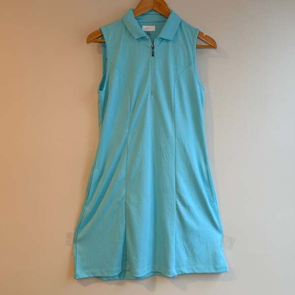 Greg Norman Dresses & Skirts - Greg Norman Women's Sleeveless Golf Dress Aqua Blue Leaf Quarter Zip Size M